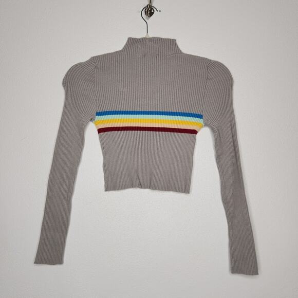 y2k Ribbed Cropped Rainbow Mock Neck Long Sleeve Shirt Ethos Medium - Picture 5 of 5